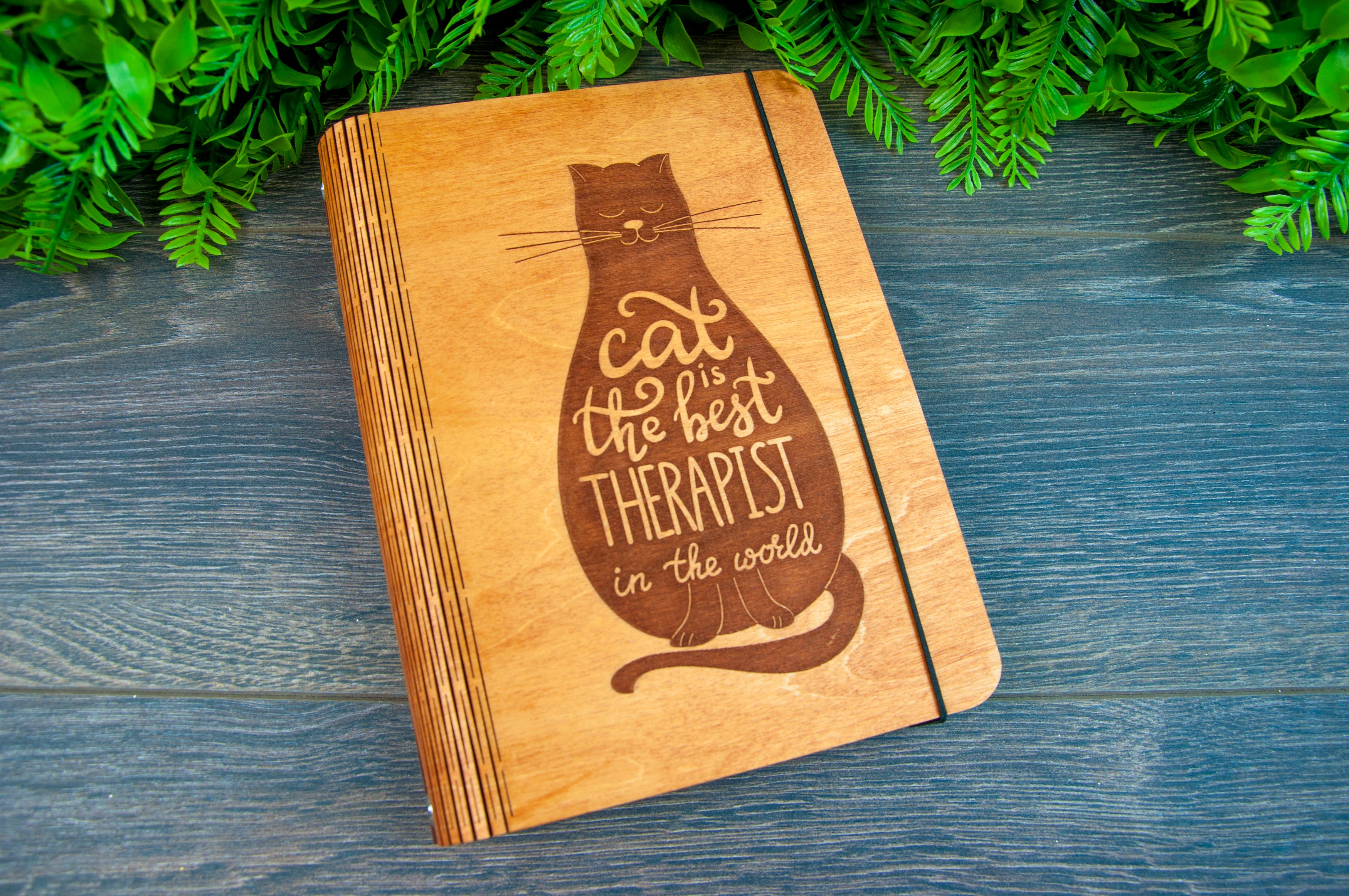 PERSONALIZED CAT LOVER GIFT WOODEN NOTEBOOK