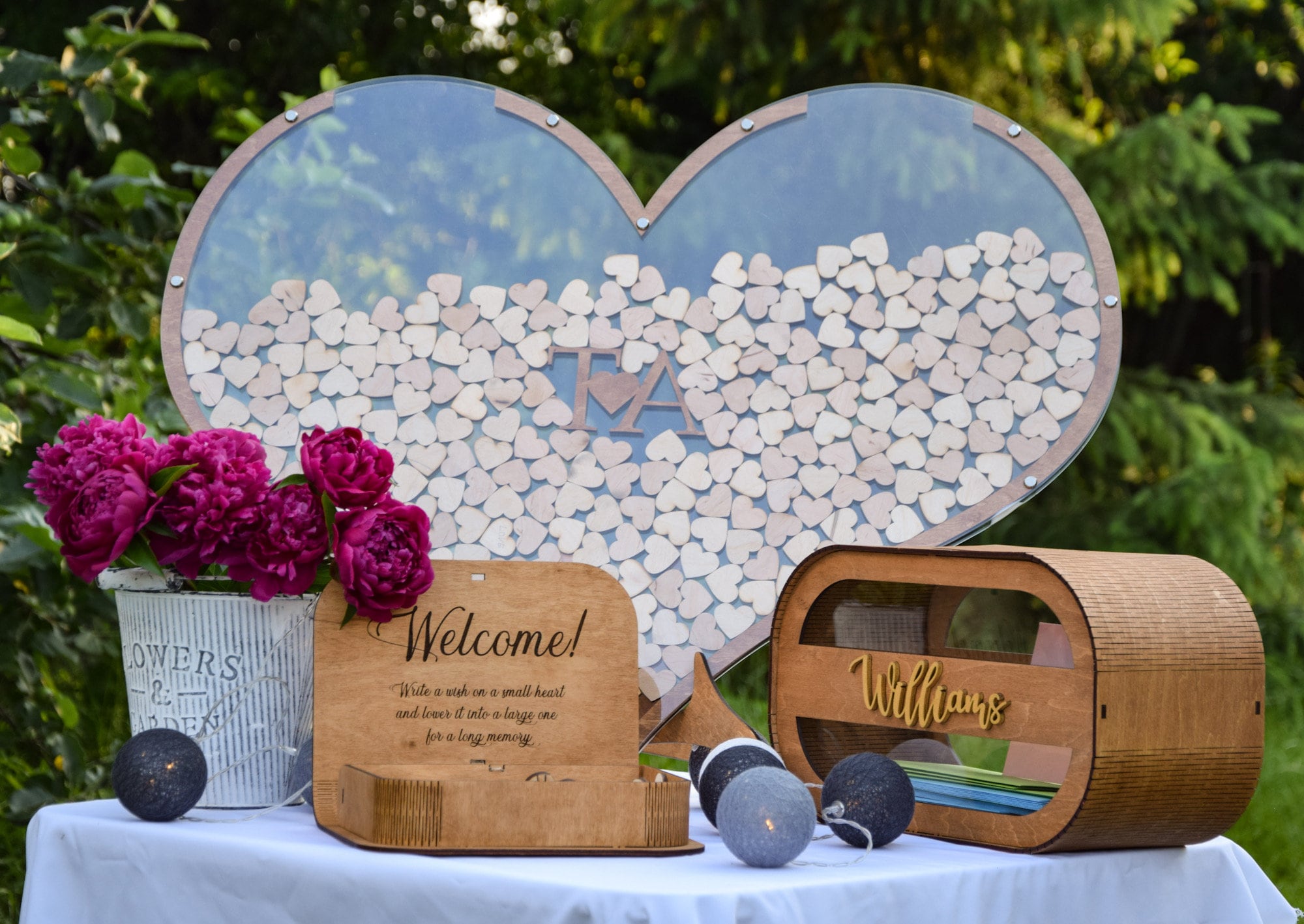 Hearts Wedding Guest Book Alternative Wooden Drop Box Boho Rustic Wedding Table Decor Personalized Wedding Gift Fall Winter Spring Summer