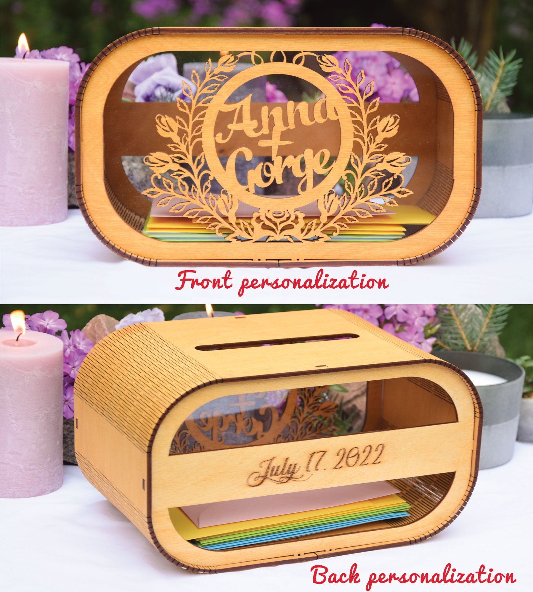 Personalized Card Box for Wedding, Wooden Décor